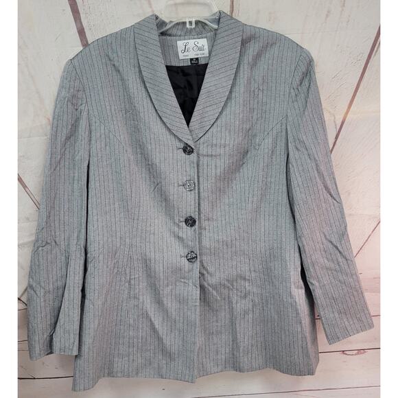 Le Suit Paris New York Size 18 skirt suit gray black stripe - Picture 2 of 9